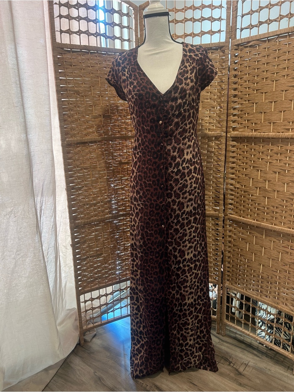 Flynn Skye Leopard Print V-Neck Maxi Dress - Brown